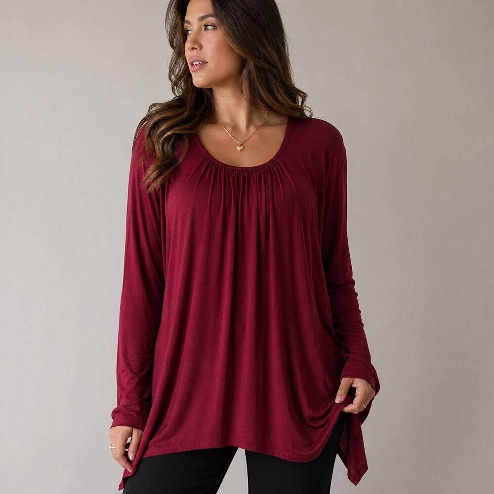 Michael Blair Burgundy Draped Tunic Blouse Long Sleeve Plus Sz 24 Vintage